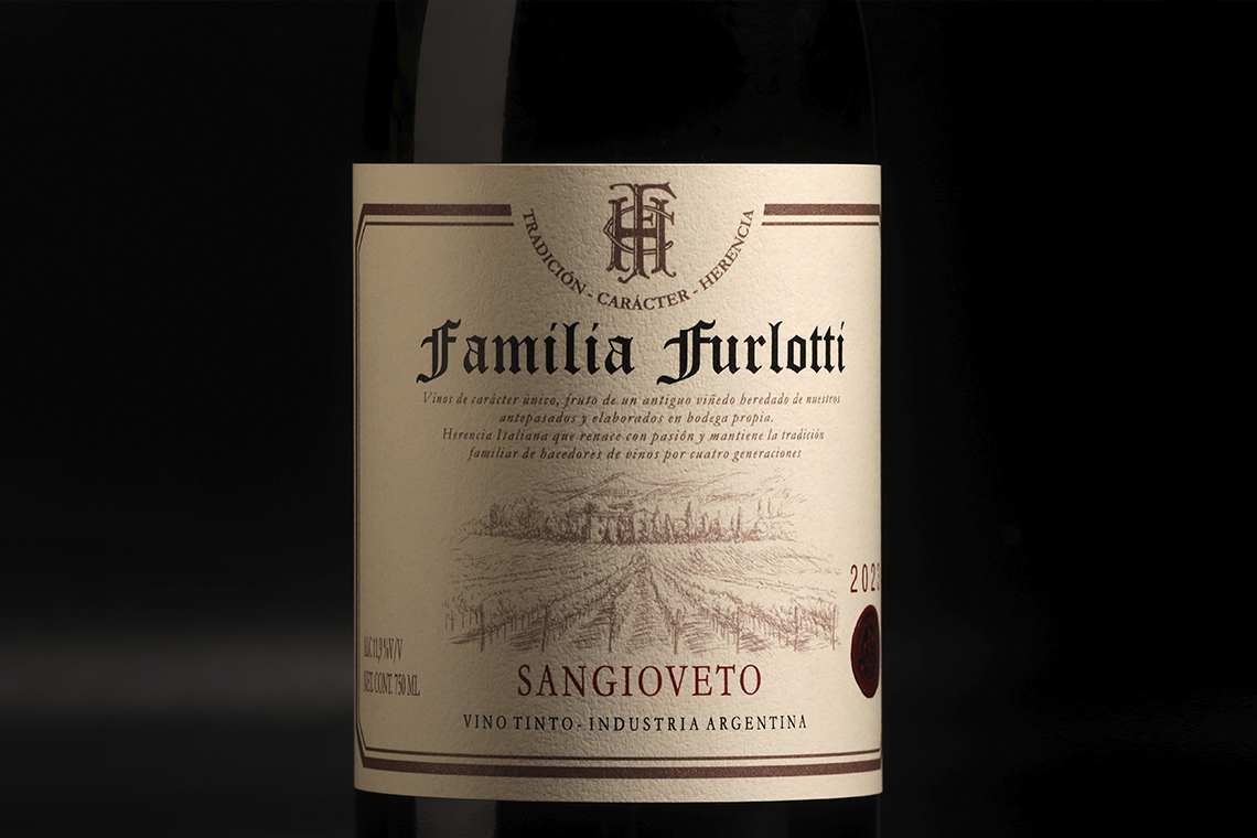 Etiqueta del vino Sangioveto de Lunlunta – Familia Furlotti