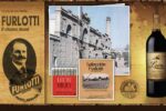 Collage histórico de Furlotti con retrato antiguo, antigua bodega, etiquetas originales y botella
